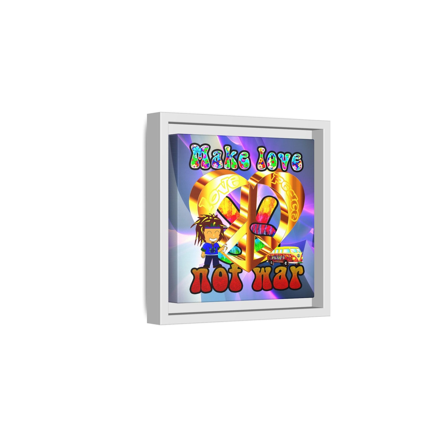 love peace - framed canvas art (grey-pink wave)