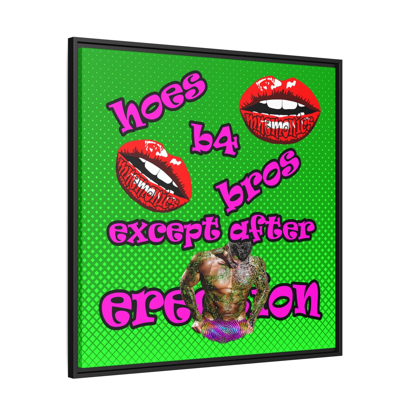 hoes b4 bros - framed canvas art (logo green)