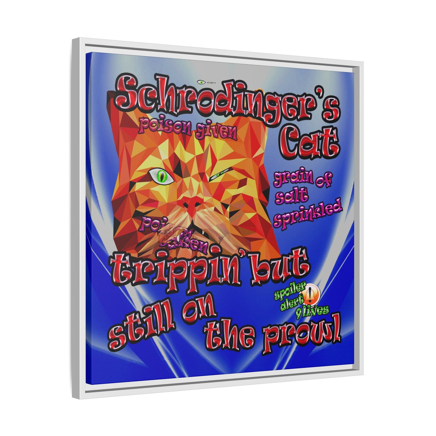 schrodinger's cat - framed canvas art (blue-white wave)