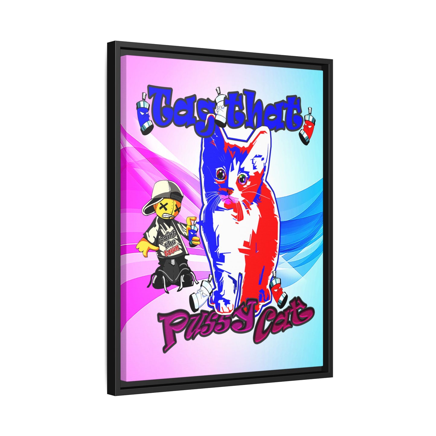tag that - framed canvas art (light blue-pink wave)
