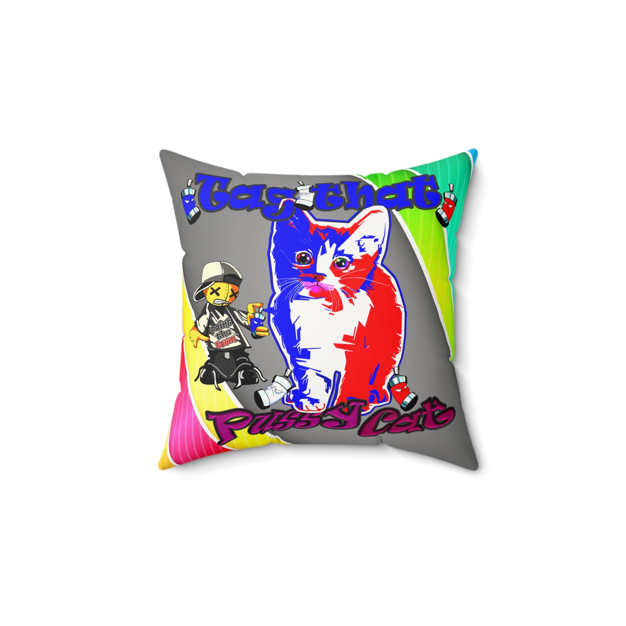 tag that - Faux Suede Square Pillow - (rainbow split)