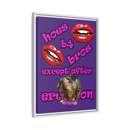 hoes b4 bros - framed canvas art (purple)