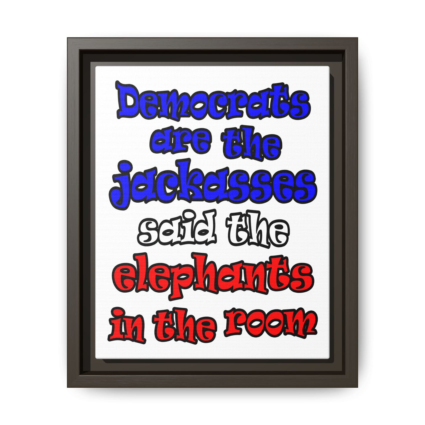 donkeys and elephants - framed canvas art (white)