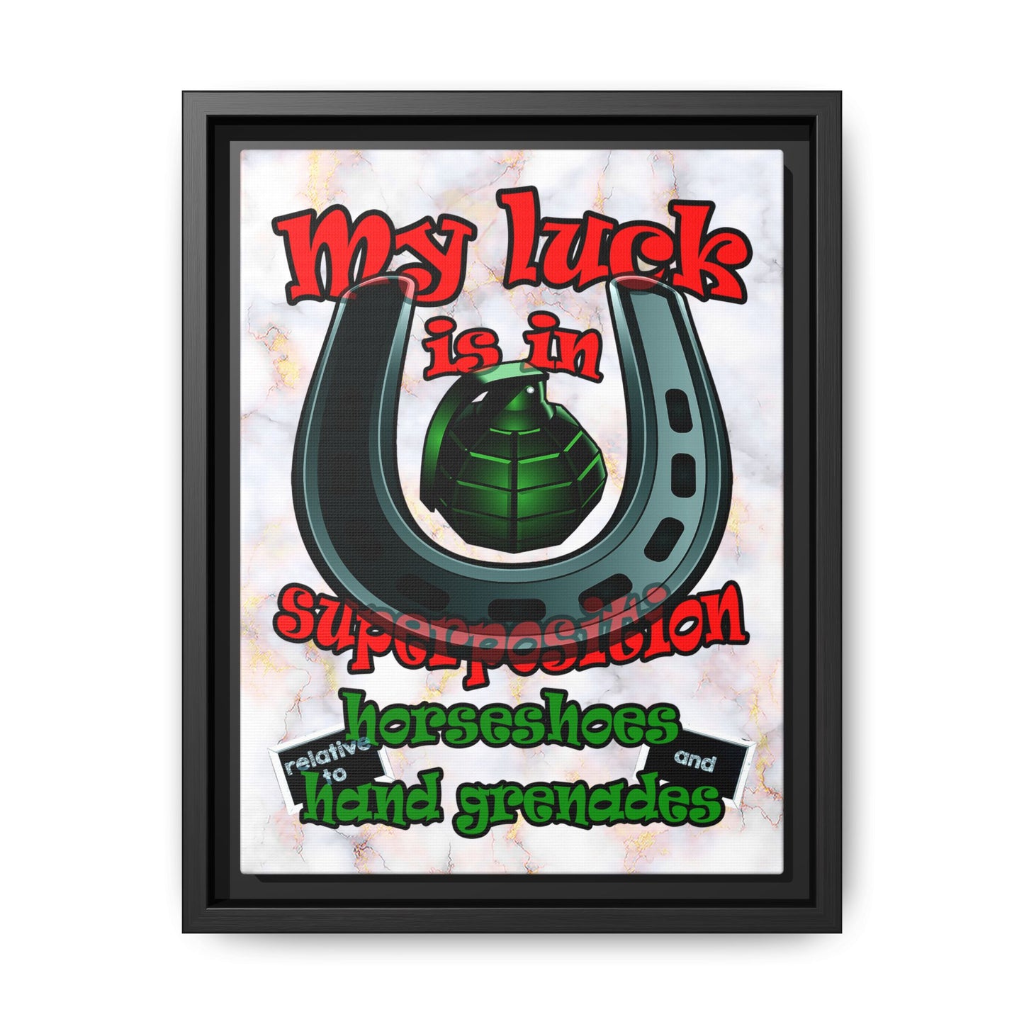 my luck - framed canvas art (white marble)