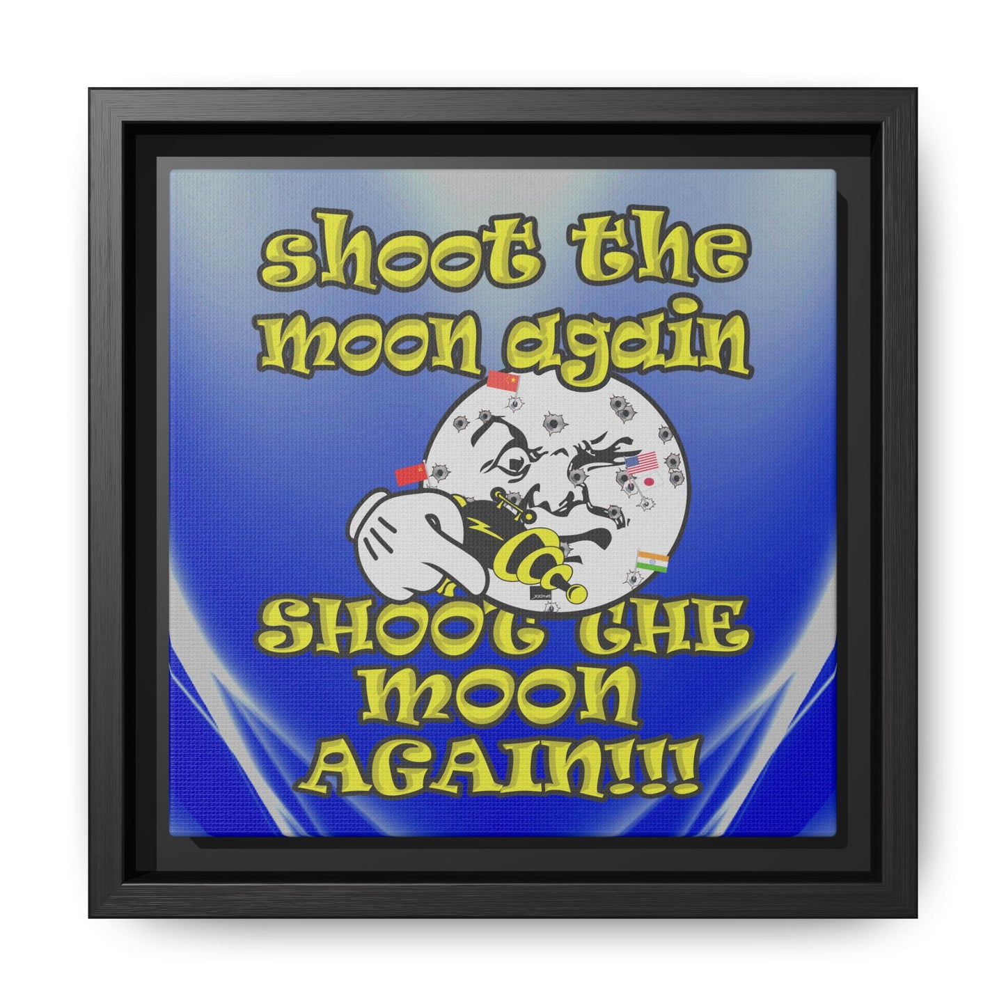 shoot the moon again - framed canvas art (blue-white wave)