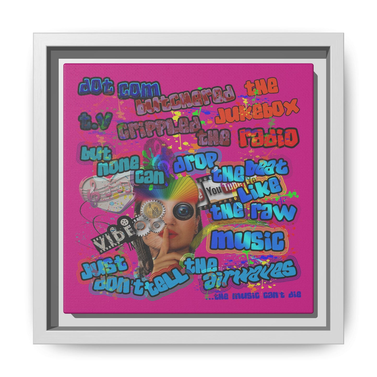 drop the beat - framed canvas art (pink)