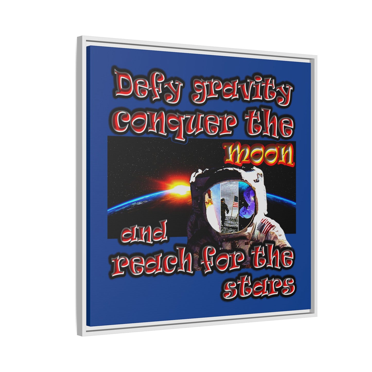 defy conquer reach - framed canvas art (dark blue)