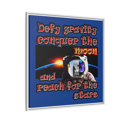 defy conquer reach - framed canvas art (dark blue)