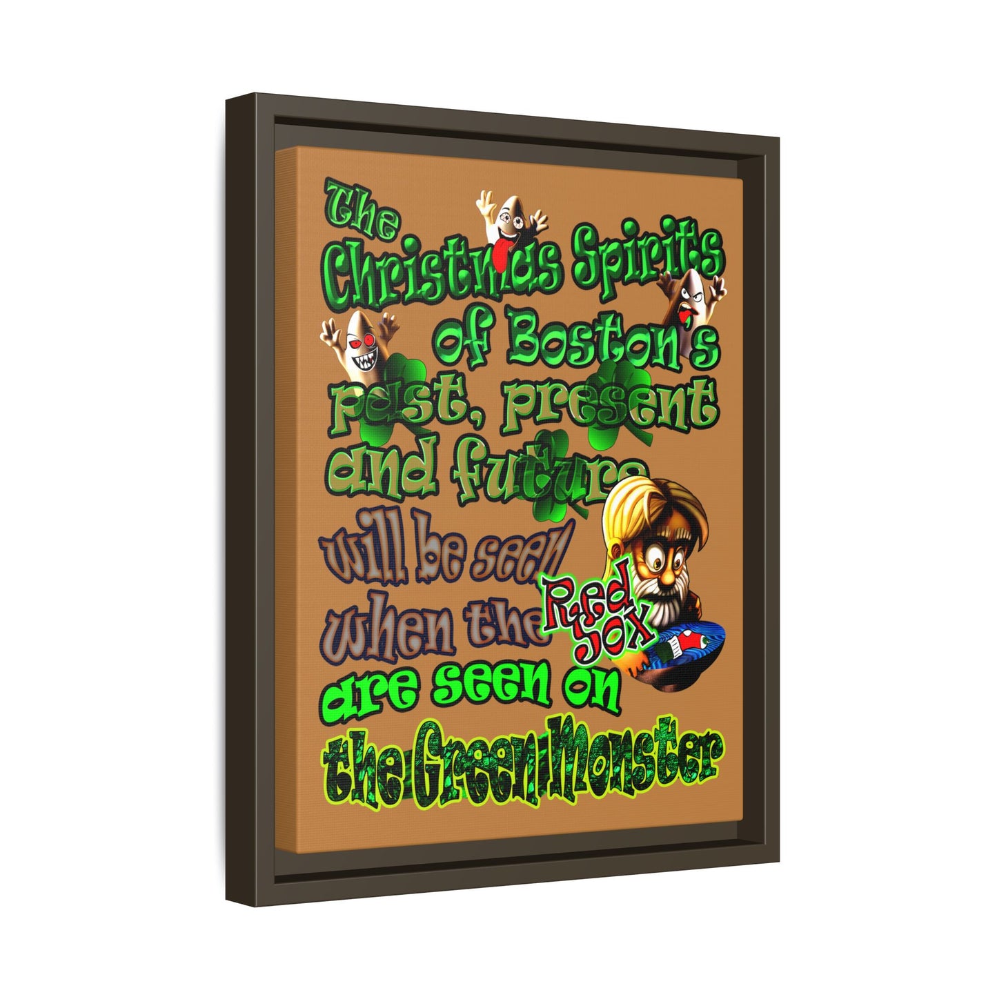 christmas spirits of boston - framed canvas art (light brown)
