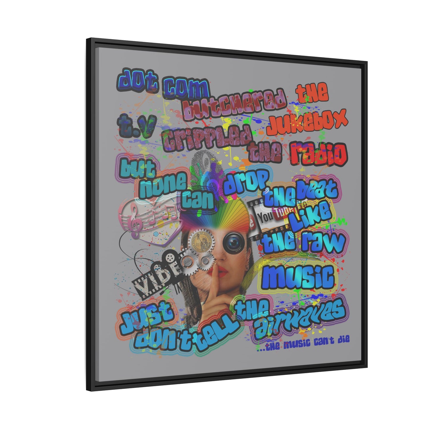 drop the beat - framed canvas art (grey)