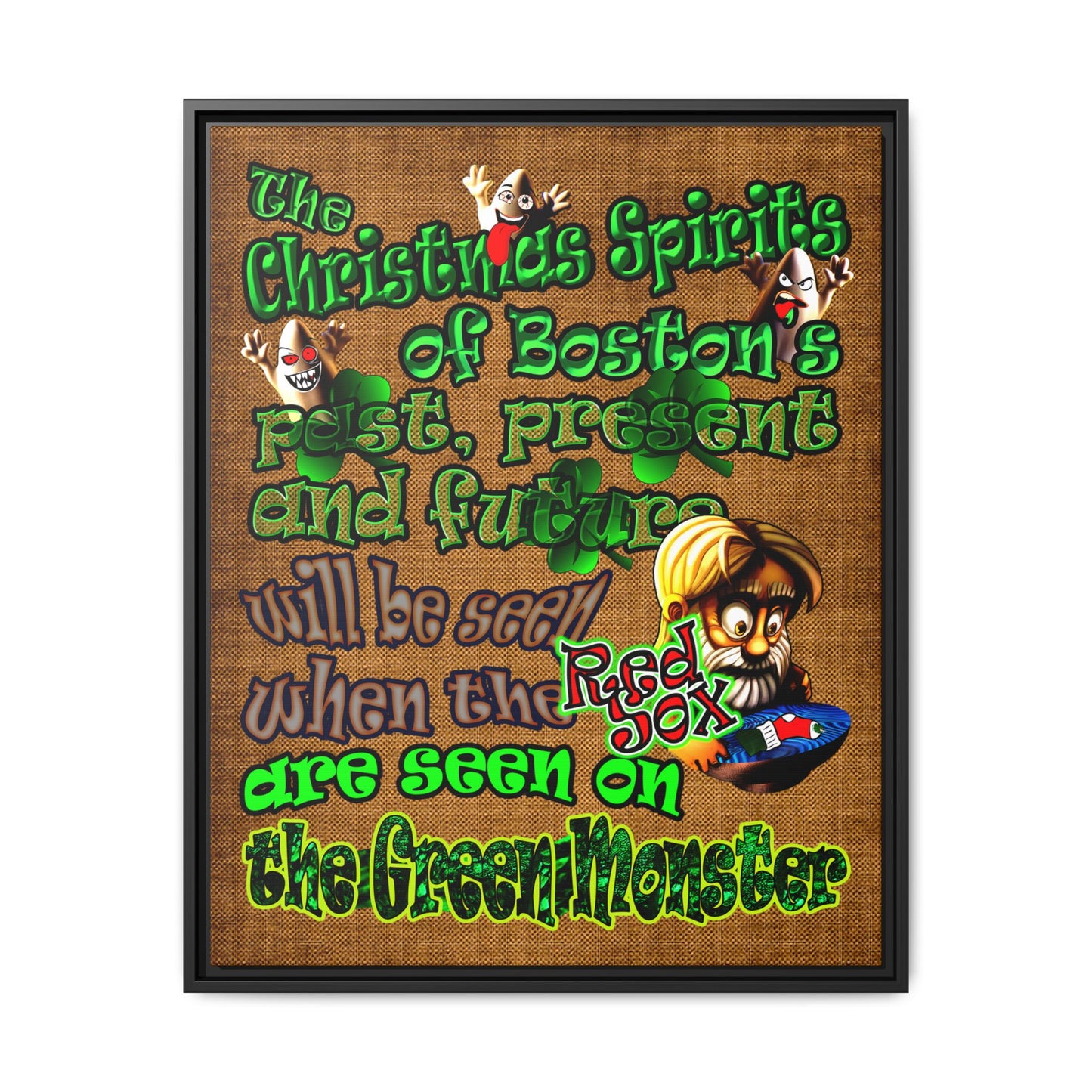 christmas spirits of boston - framed canvas art (brown papyrus)