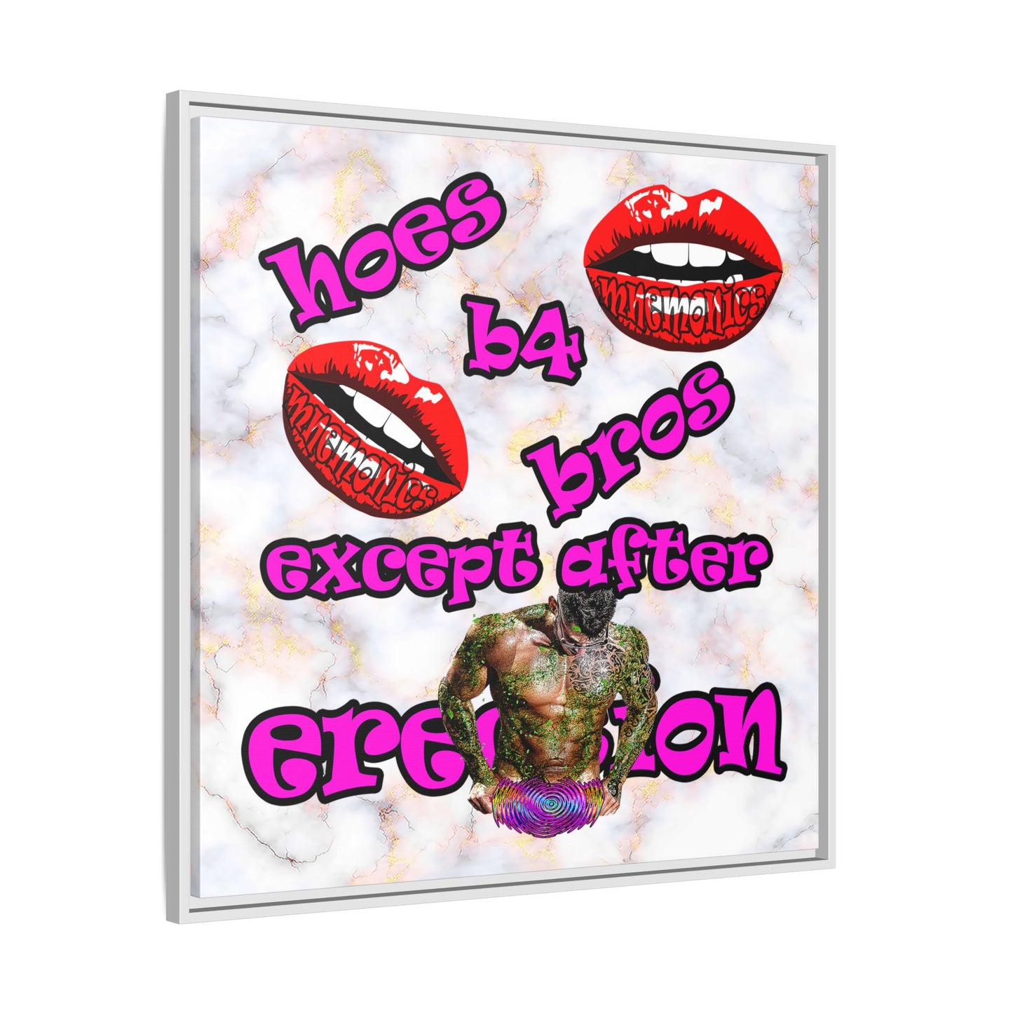 hoes b4 bros - framed canvas art (white marble)