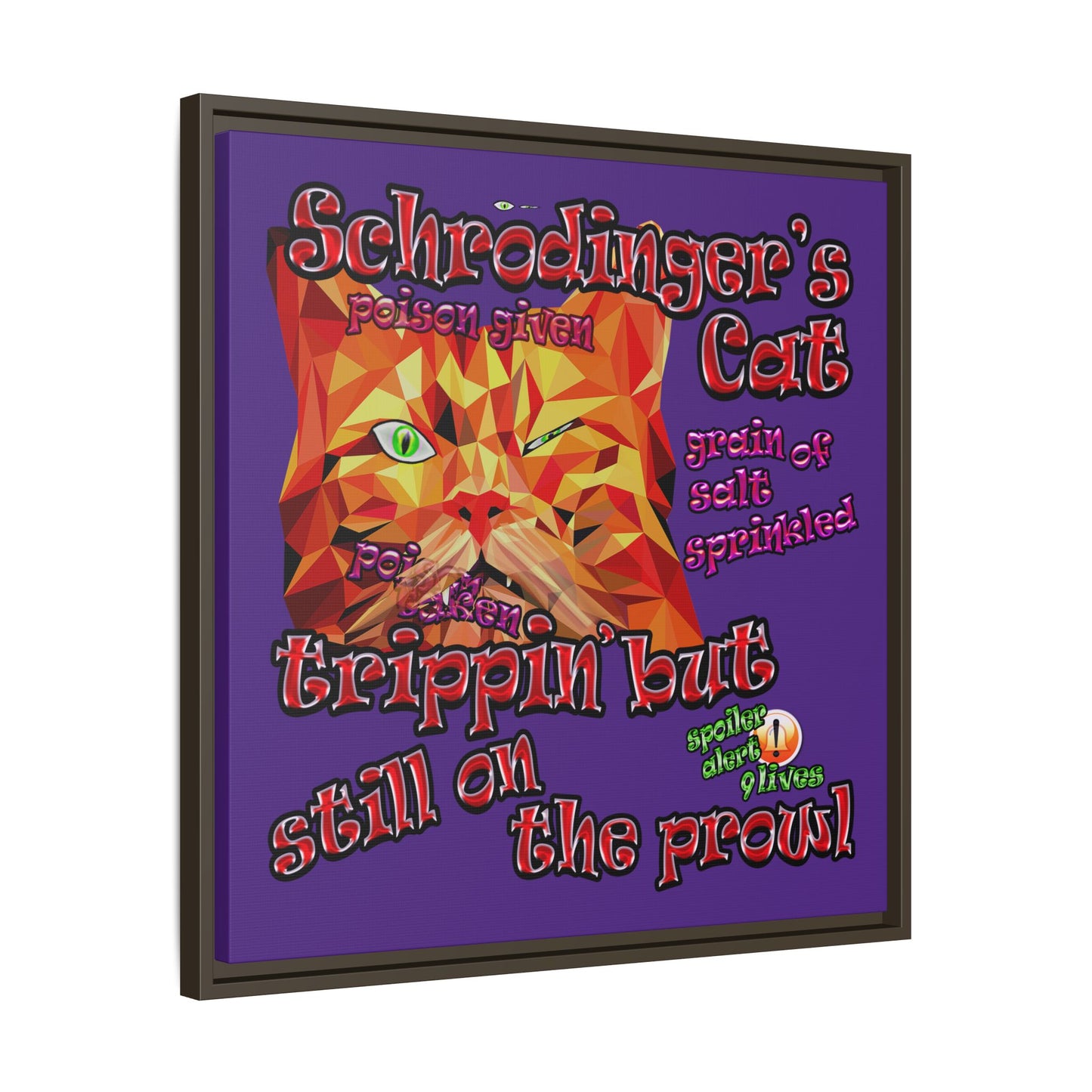 schrodinger's cat - framed canvas art (purple)