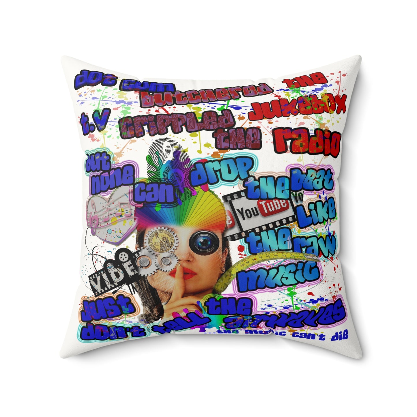 drop the beat - Faux Suede Square Pillow - (white)