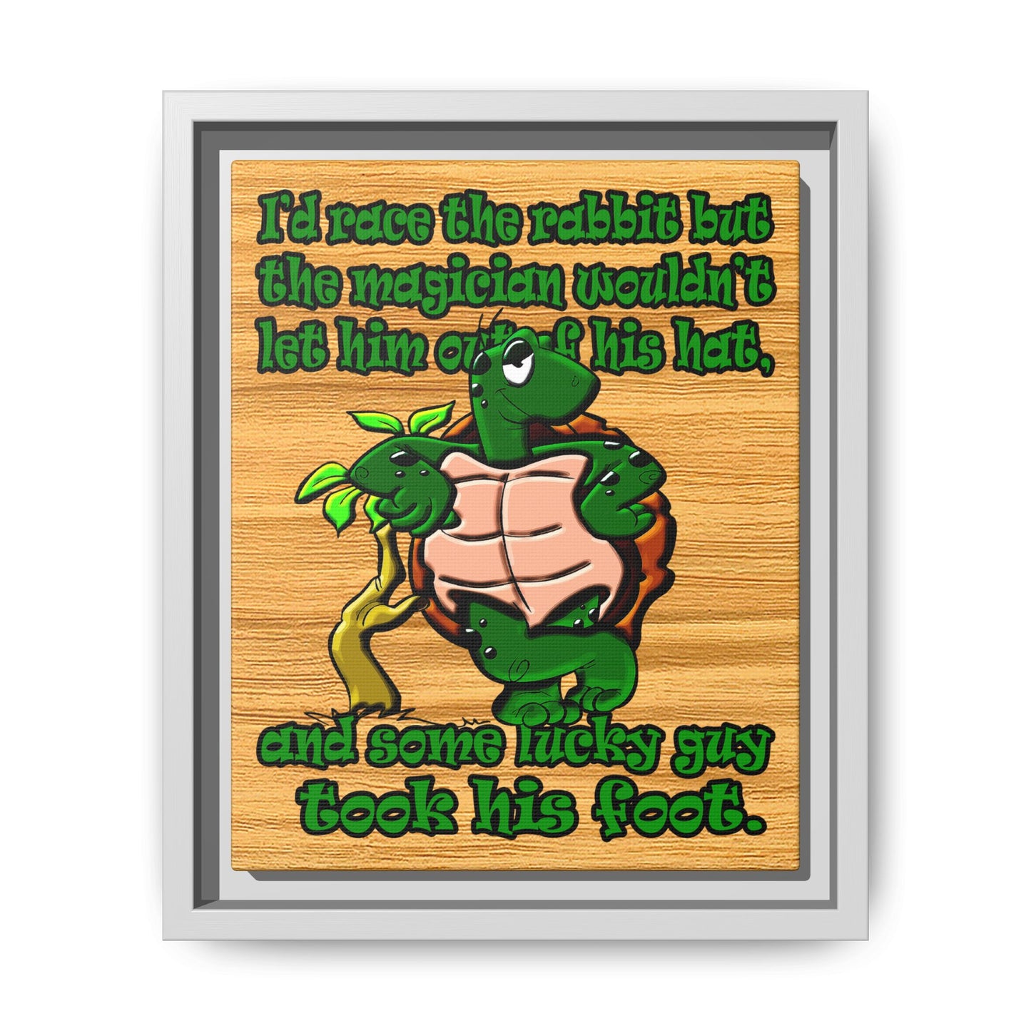 turtle race - framed canvas art (butterscotch wood finish)