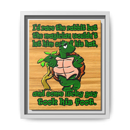 turtle race - framed canvas art (butterscotch wood finish)