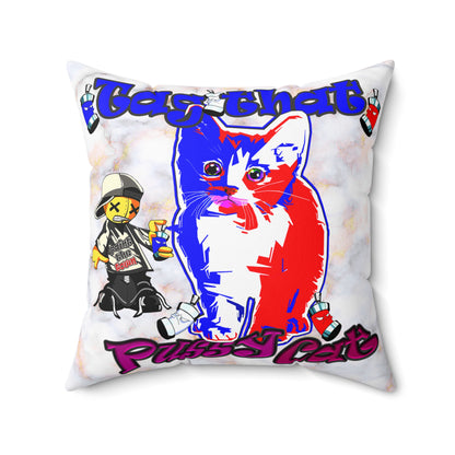 tag that - Spun Polyester Square Pillow - (white marble)