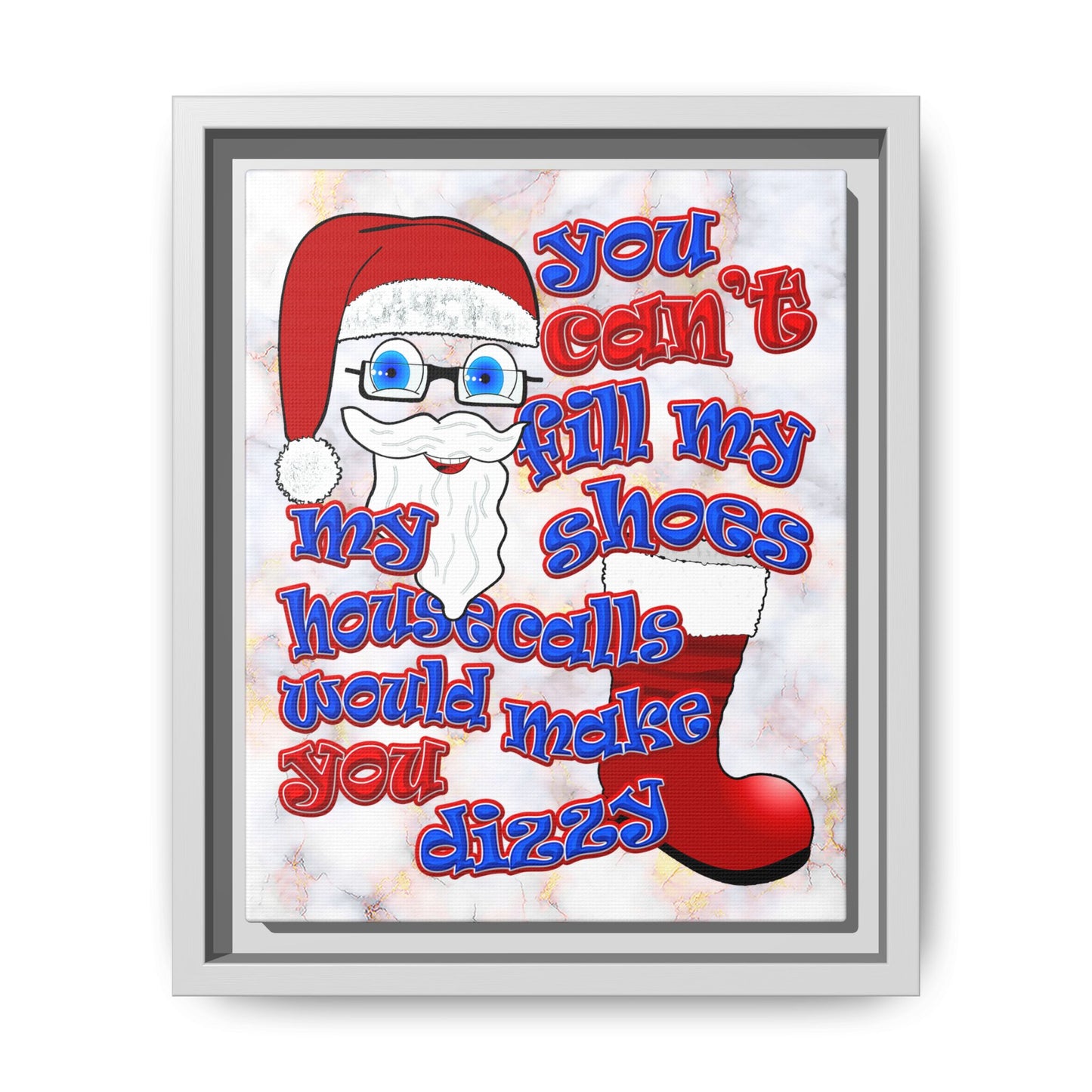 santa's shoes - framed canvas art (white marble)