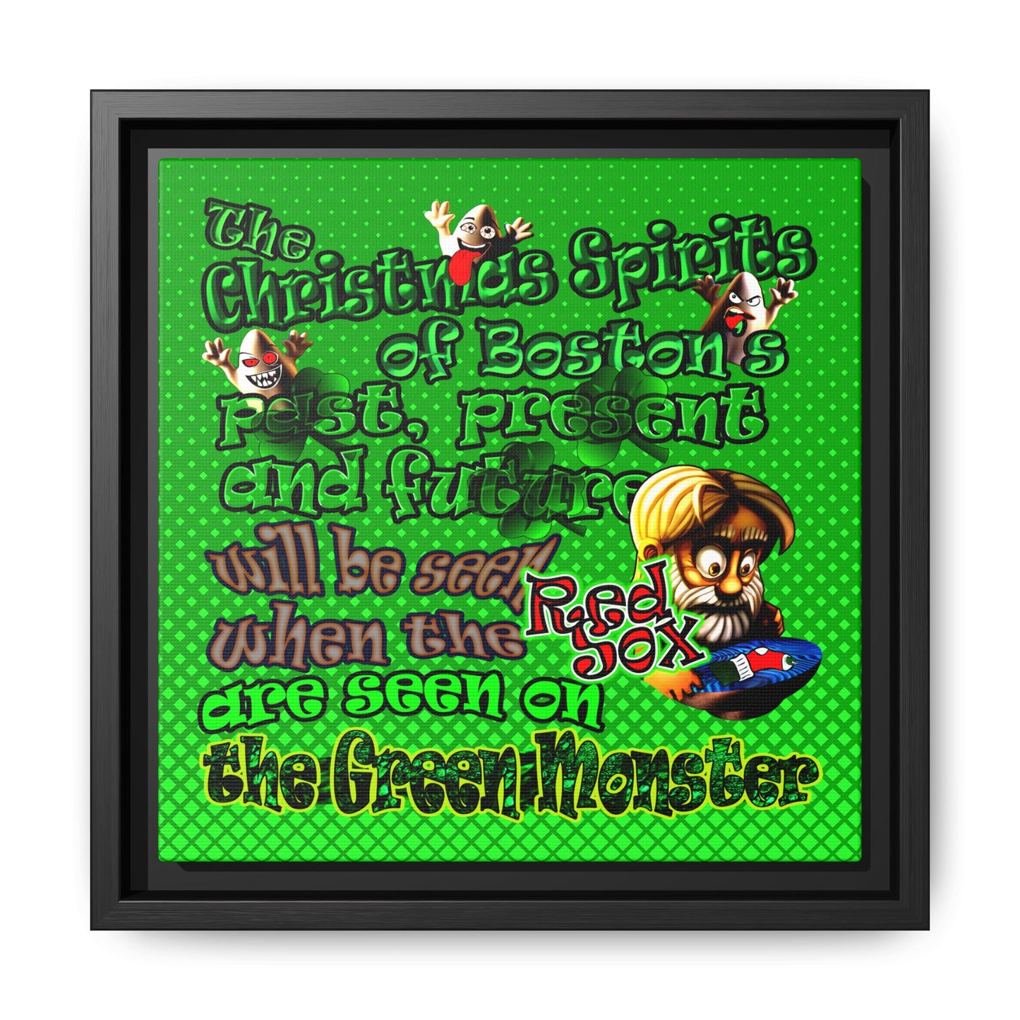 christmas spirits of boston - framed canvas art (logo green)