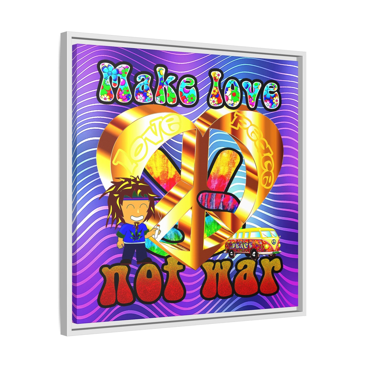 love peace - framed canvas art (purple wave)