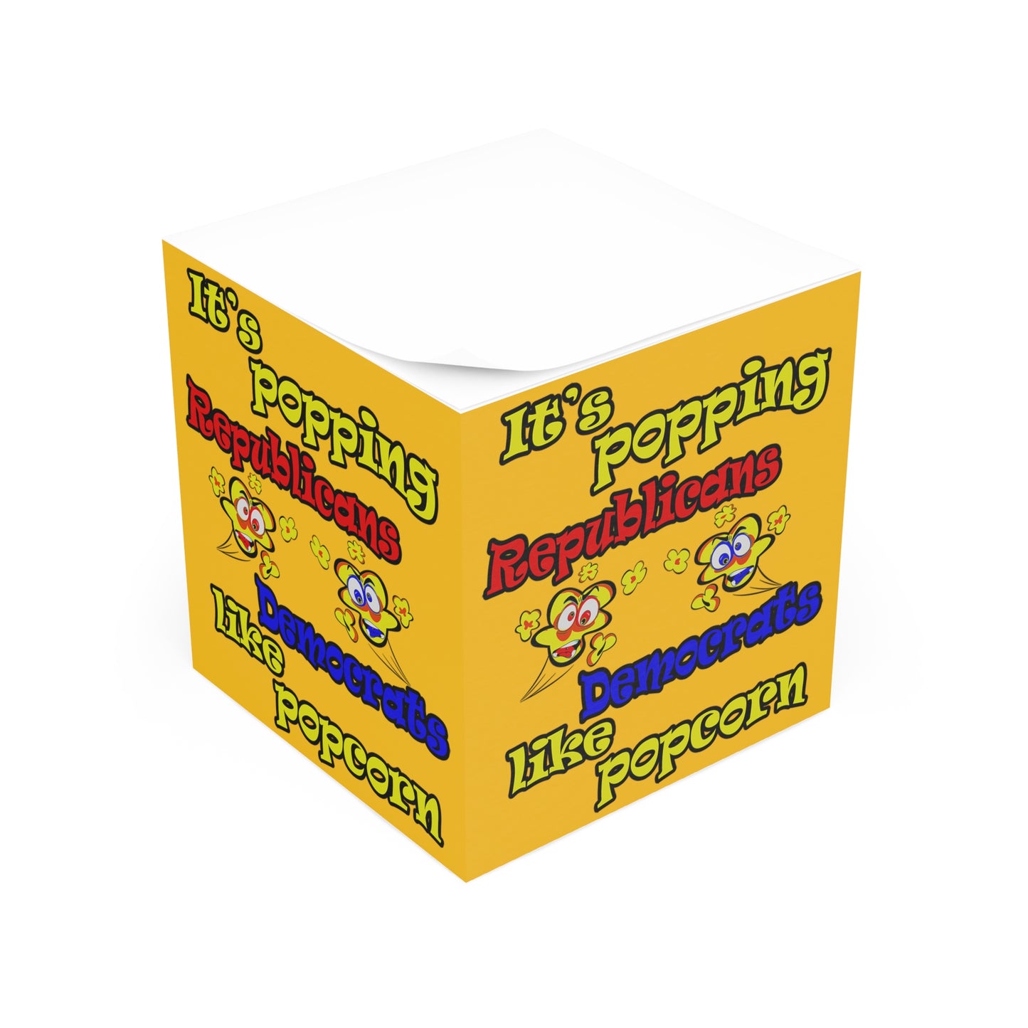popping like popcorn - note cube (yellow)