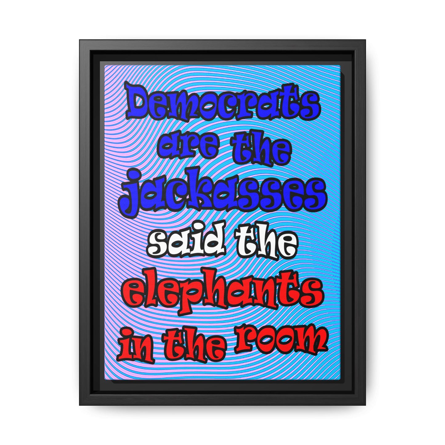 donkeys and elephants - framed canvas art (light blue-purple wave)