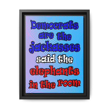 donkeys and elephants - framed canvas art (light blue-purple wave)
