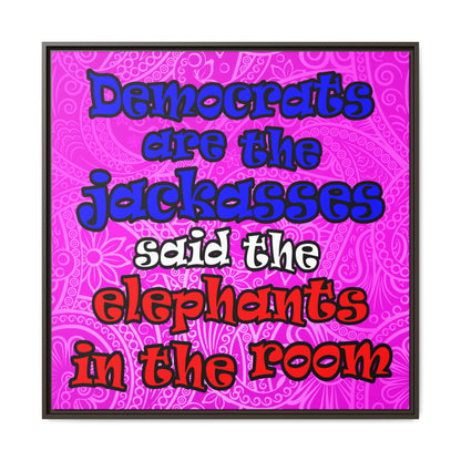 donkeys and elephants - framed canvas art (pink swirl)