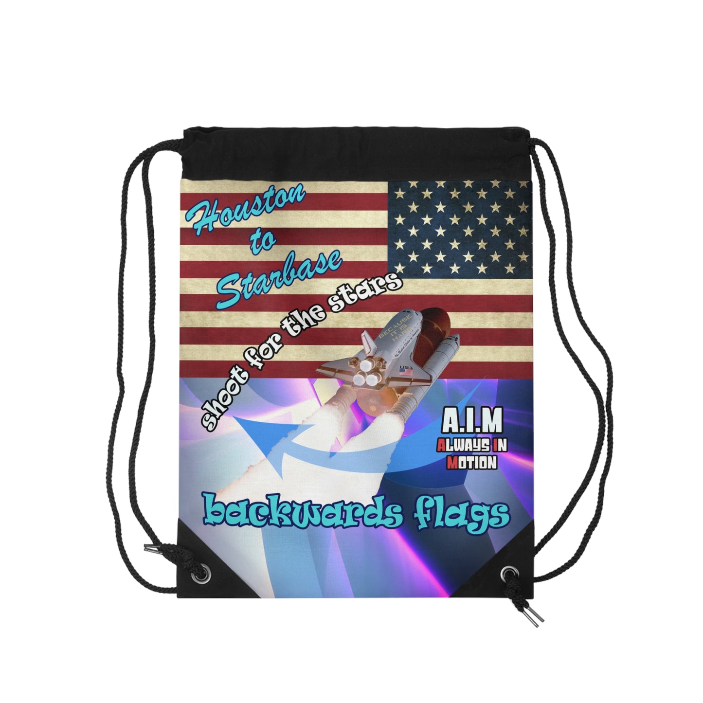 shoot for the stars - Drawstring Bag (grey-pink wave)