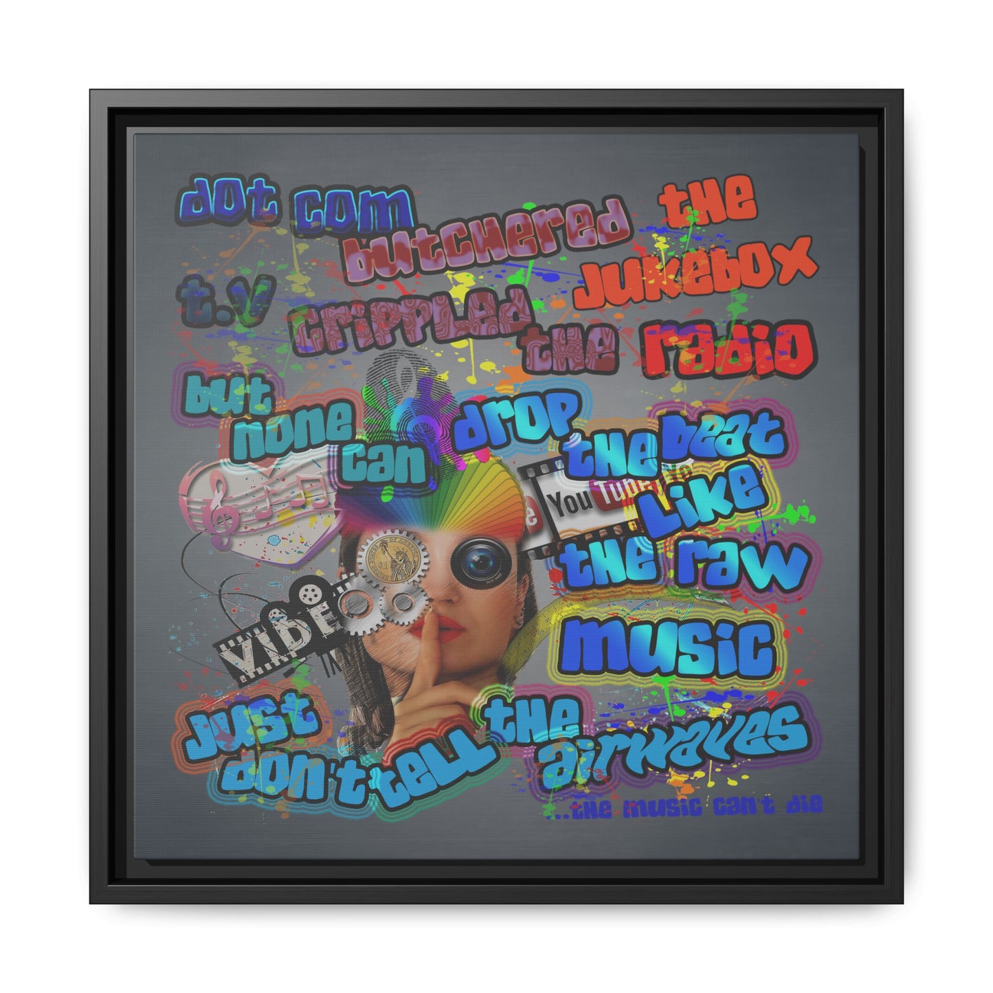 drop the beat - framed canvas art (grey-light grey)