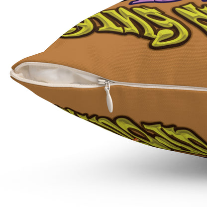 the bum's shit - Spun Polyester Square Pillow - (light brown)
