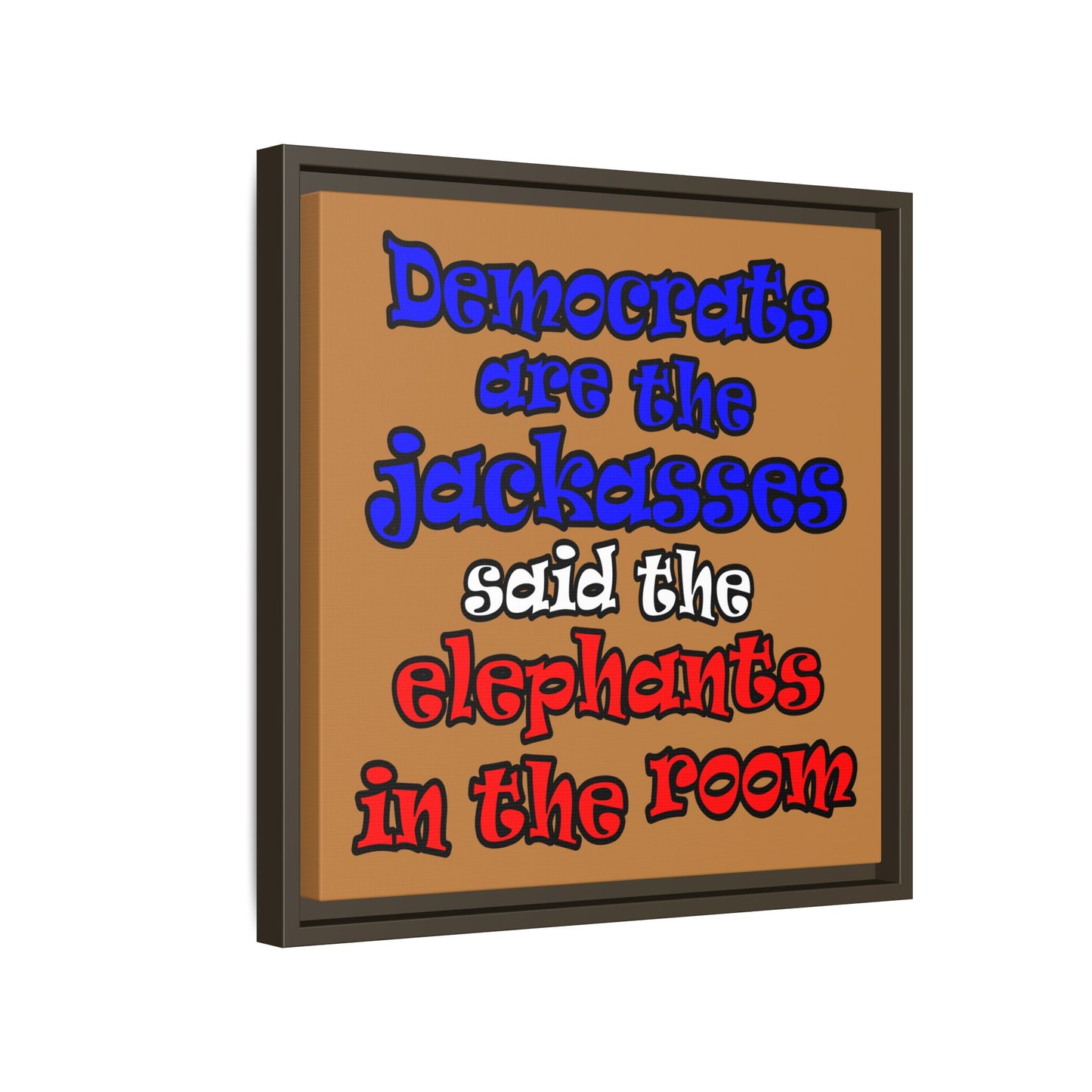 donkeys and elephants - framed canvas art (light brown)