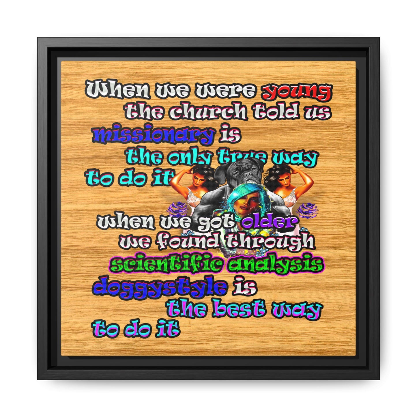 doggystyle - framed canvas art (butterscotch wood finish)