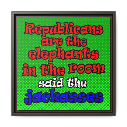 donkeys and elephants - framed canvas art (logo green)