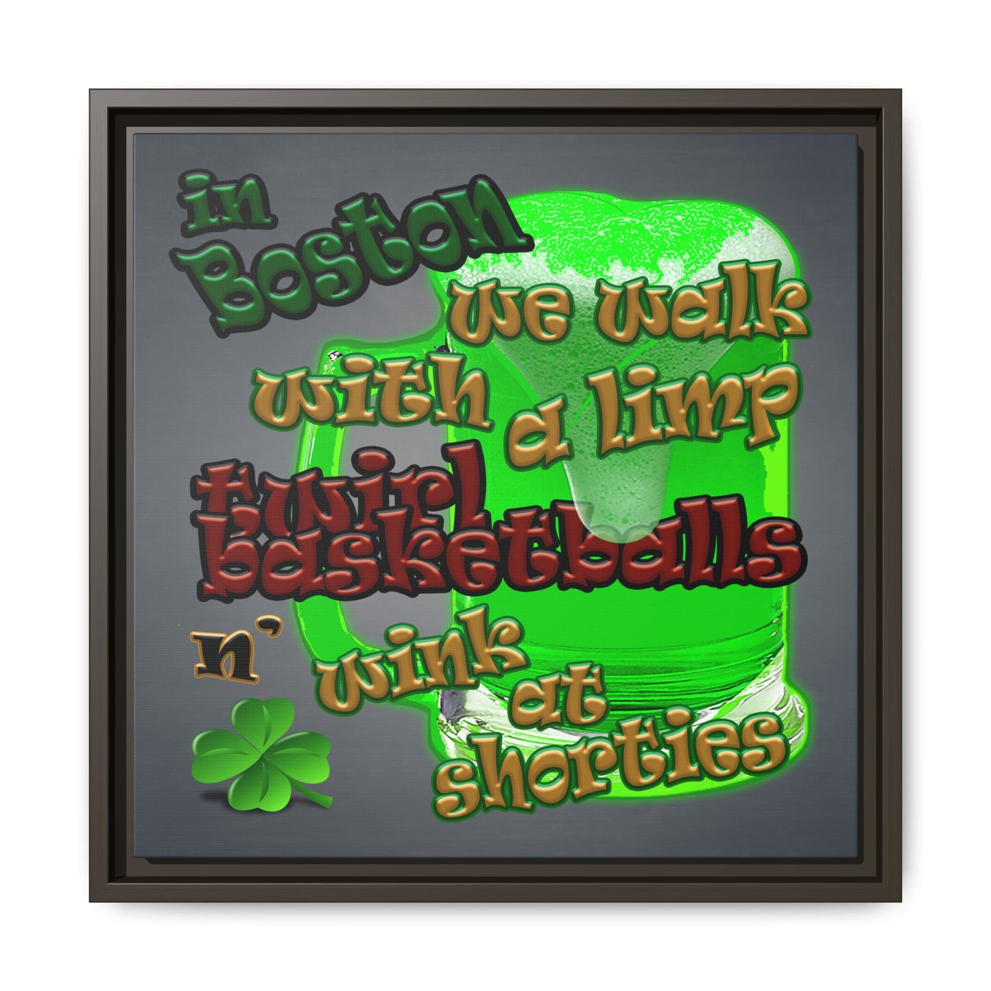 celtics logo - framed canvas art (grey-light grey)