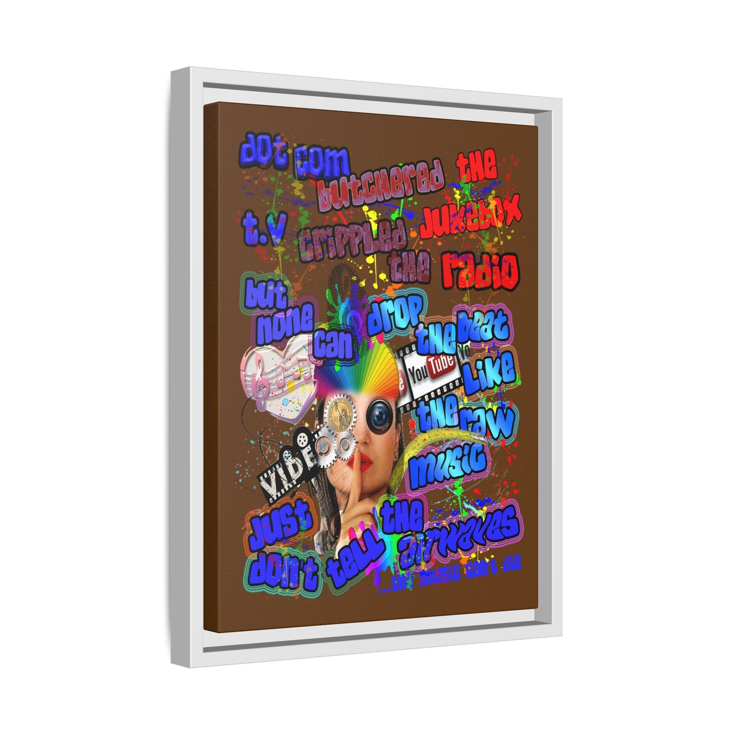 drop the beat - framed canvas art (brown)