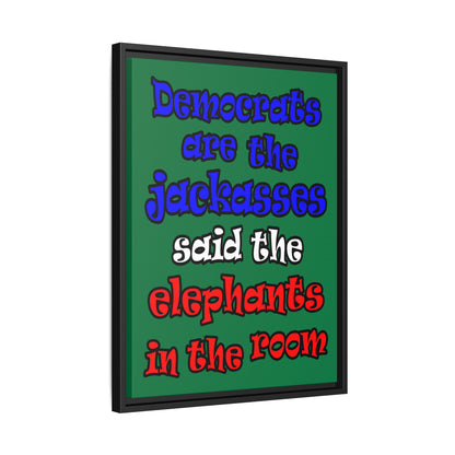 donkeys and elephants - framed canvas art (dark green)