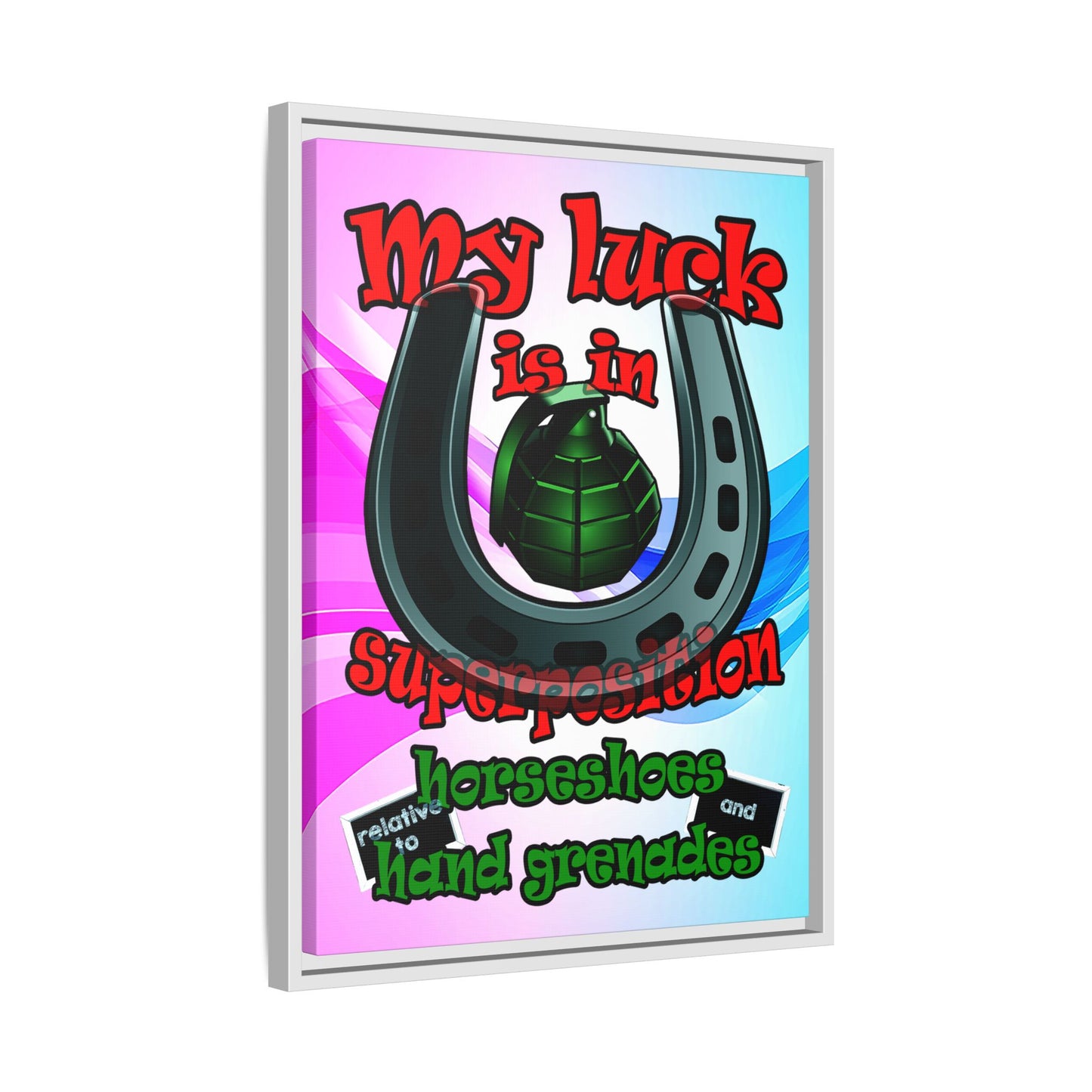 my luck - framed canvas art (light blue-pink wave)