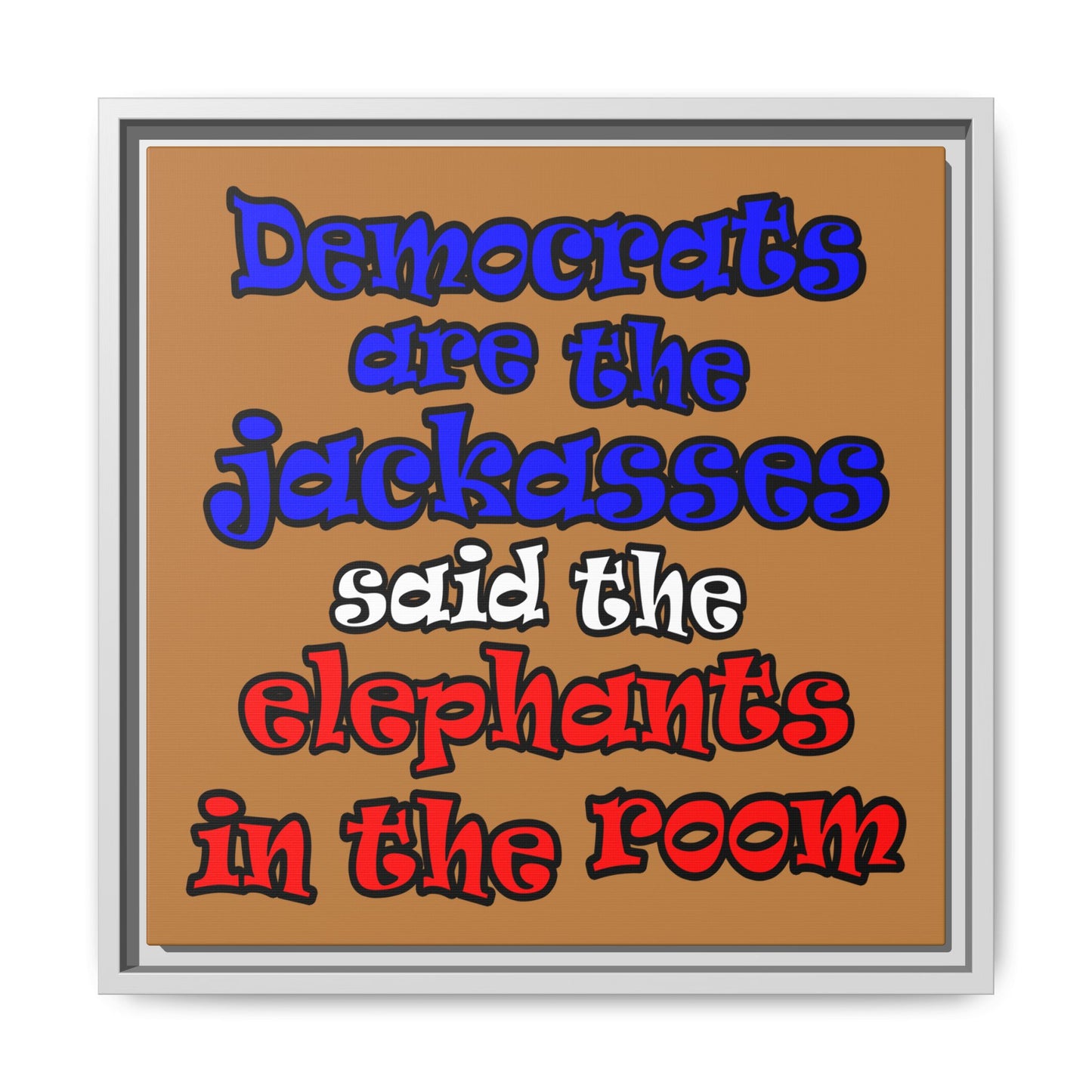 donkeys and elephants - framed canvas art (light brown)
