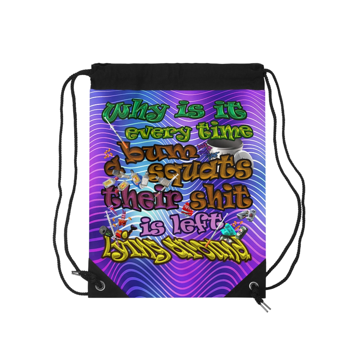the bum's shit - Drawstring Bag (purple wave)