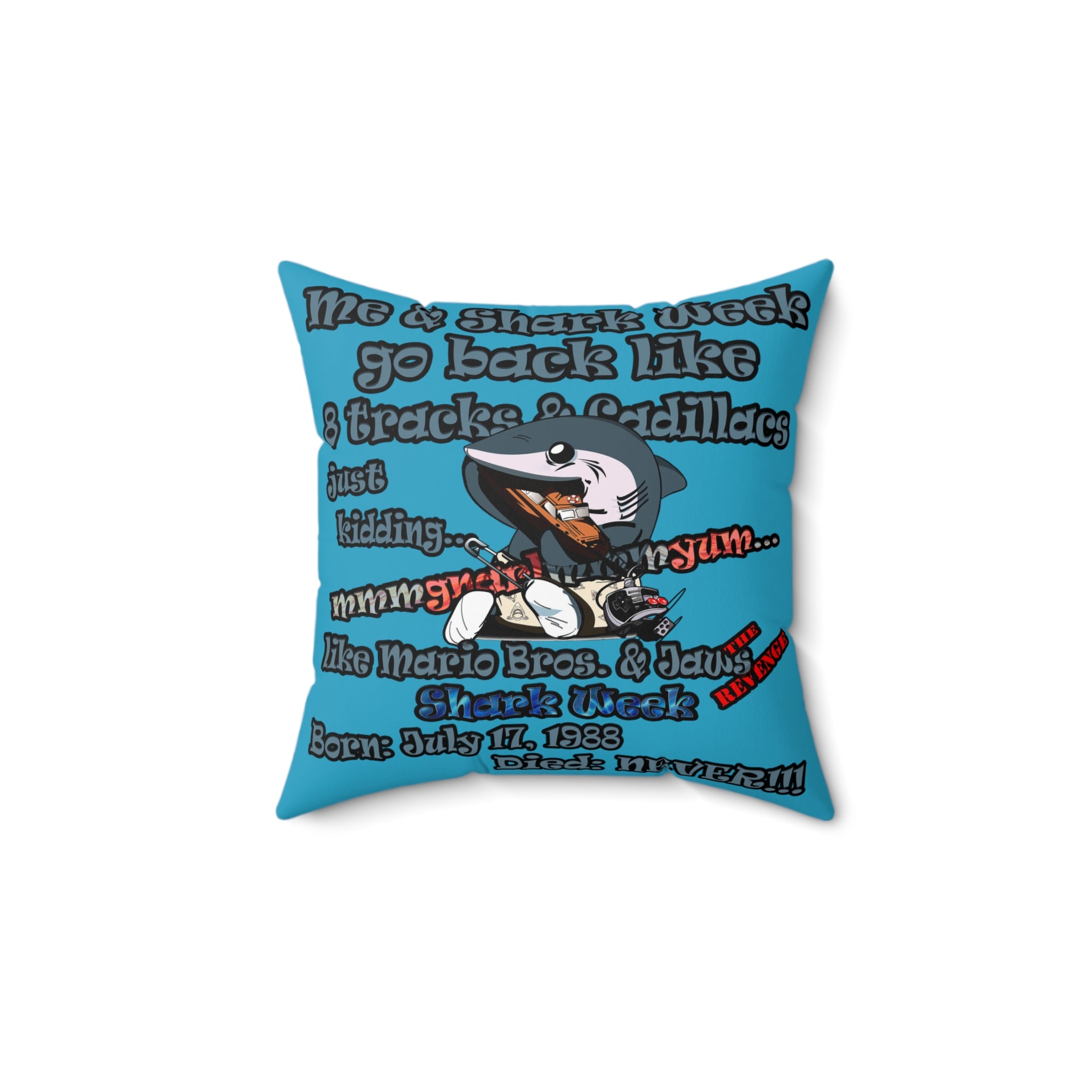 shark week - Spun Polyester Square Pillow - (turquoise)