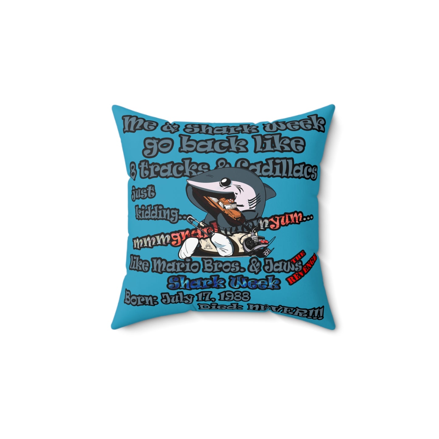 shark week - Spun Polyester Square Pillow - (turquoise)