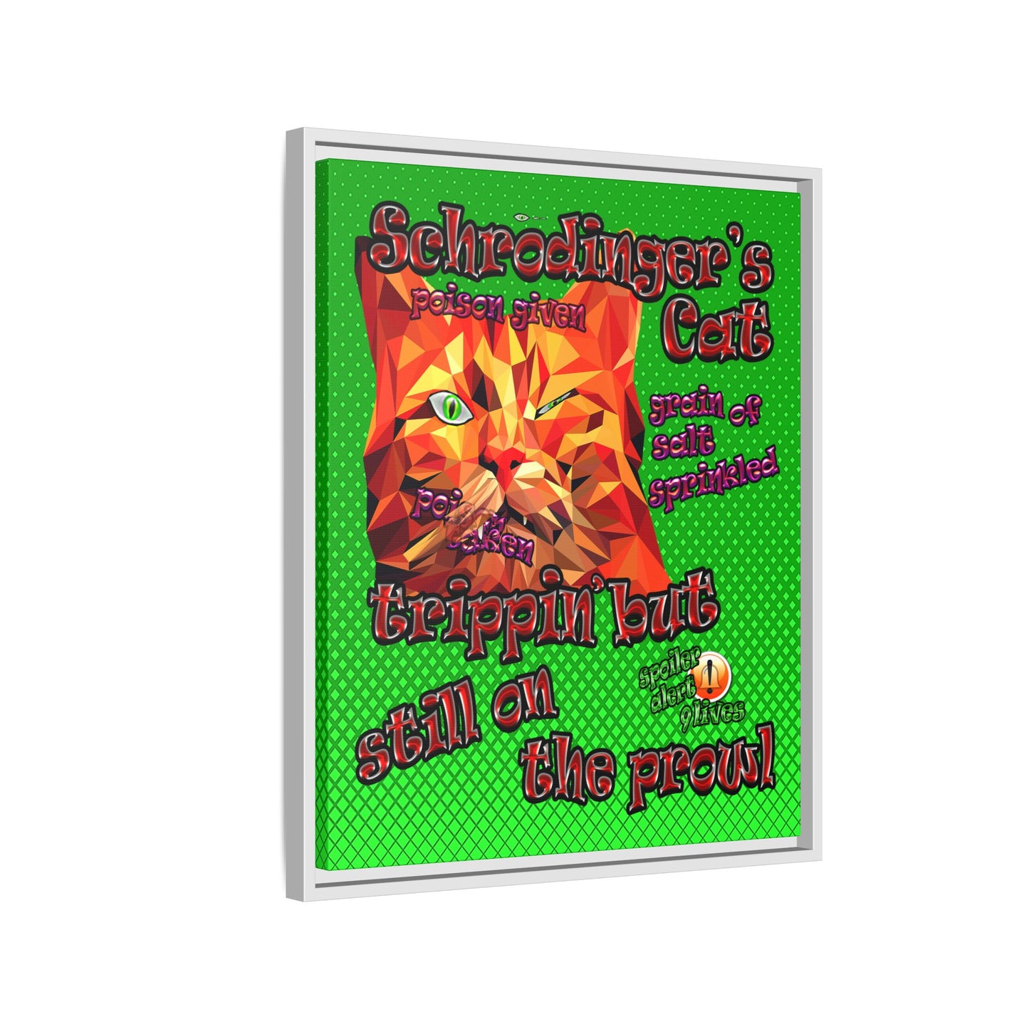 schrodinger's cat - framed canvas art (logo green)