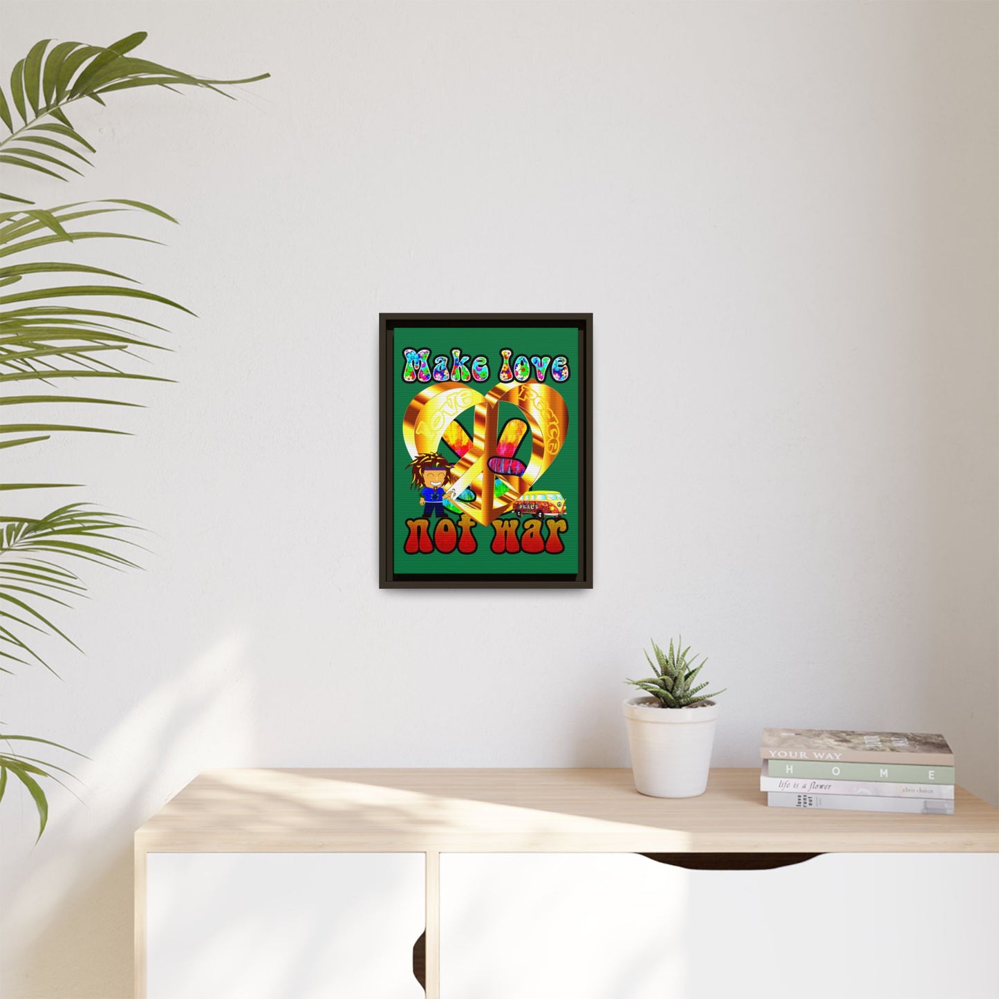 love peace - framed canvas art (dark green)
