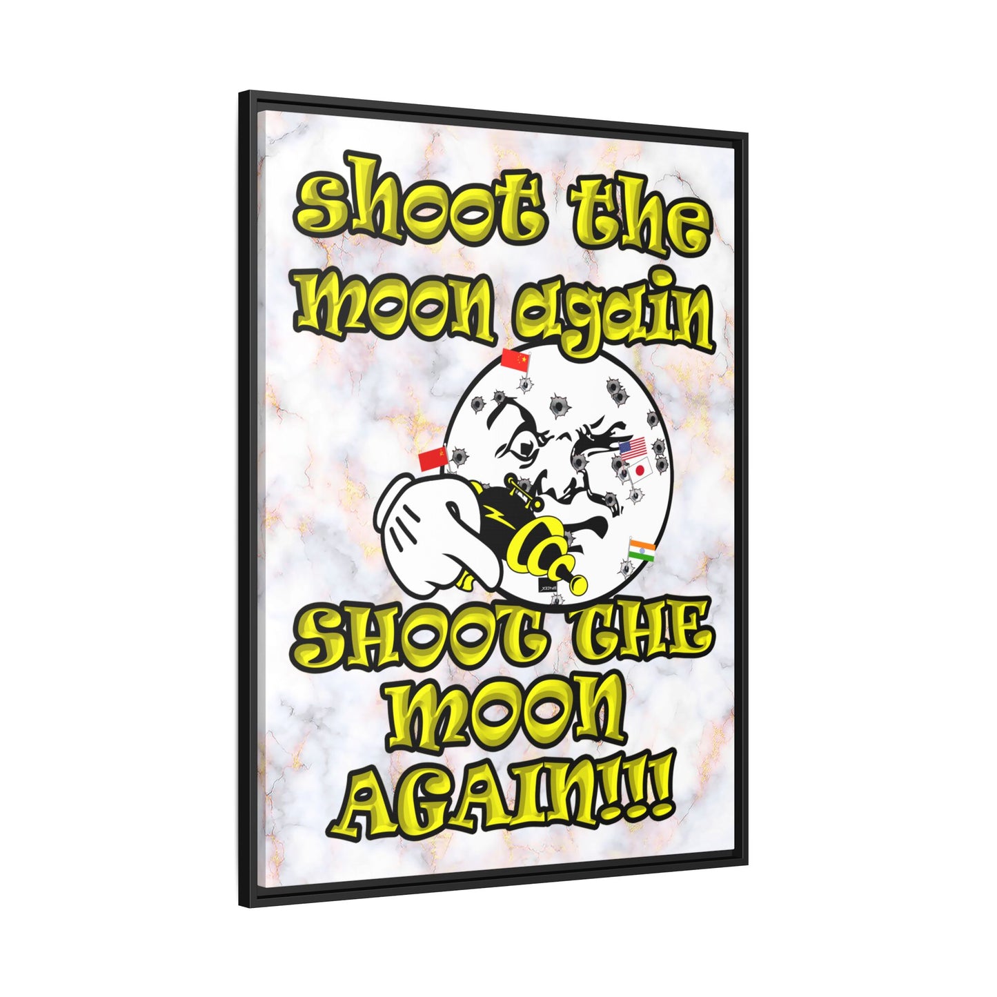 shoot the moon again - framed canvas art (white marble)