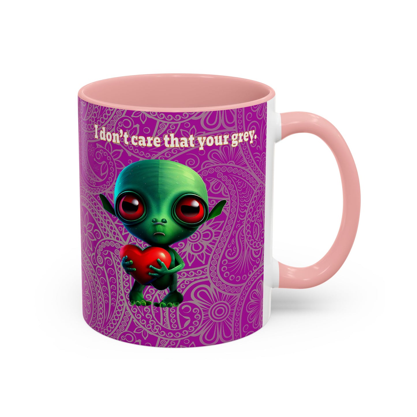 I don't care that your grey - Accent Mug (pink swirl)