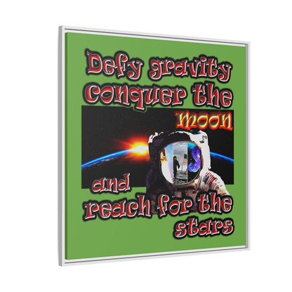 defy conquer reach - framed canvas art (green)