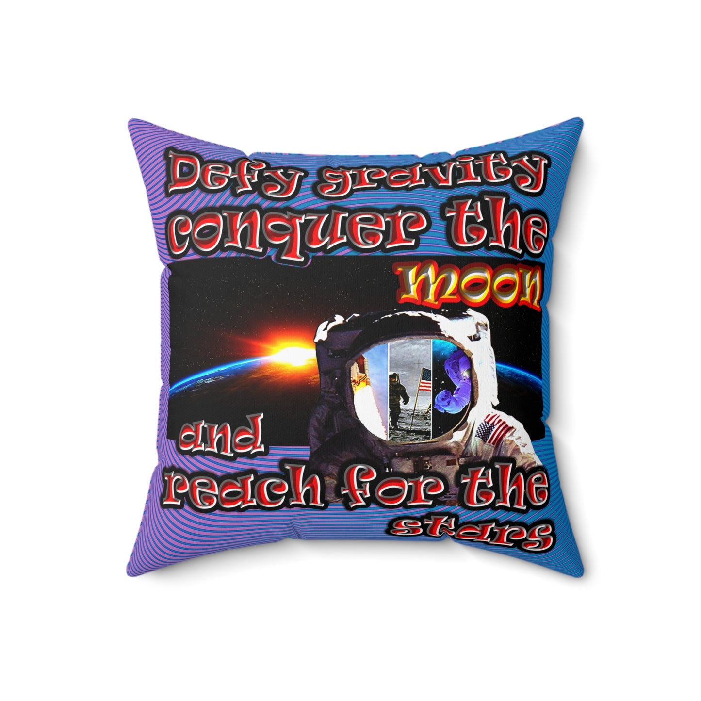 defy conquer reach - Spun Polyester Square Pillow - (light blue-purple wave)