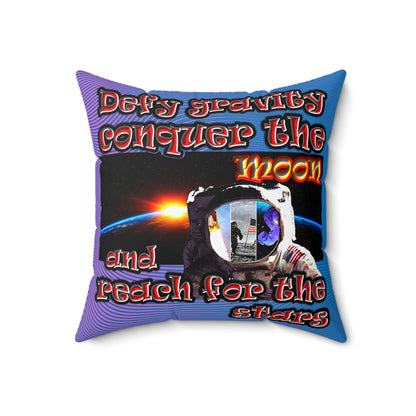 defy conquer reach - Spun Polyester Square Pillow - (light blue-purple wave)