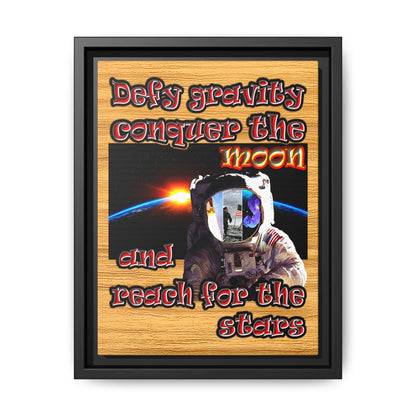 defy conquer reach - framed canvas art (butterscotch wood finish)